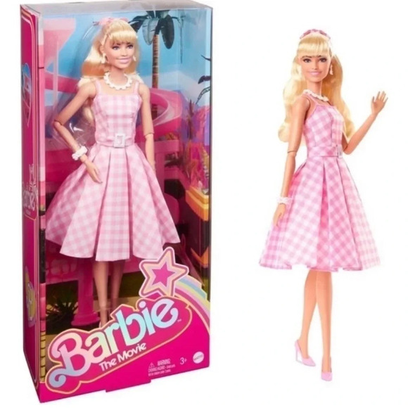 NWB Barbie The Movie Collectible Doll, Margot Robbie in Pink Gingham Dress - Picture 7 of 9
